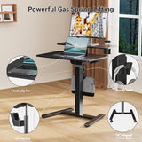 Liftsync 28Inch Rolling Standing Desk On Wheels， Small Computer Workstation Adjustable Height， Mobile Laptop Stand with Tiltable Desktop， 2-Tier Portable Study Table with Storage Shelves， Black Liftsync