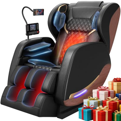 2026 Massage Chair, Massage Chairs Full Body and Recliner with 10 Fixed Points, Zero Gravity, Wood Grain Leather, Foot Massage, Airbags, Lumbar Heating, Bluetooth and Control Screen (Elegant Black)