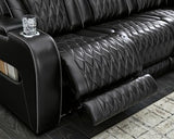 Signature Design by Ashley Boyington Contemporary Leather Match Power Reclining Sofa with Adjustable Headrest, Cup Holder, USB Charging Ports, Air Massage System and LED Lighting, Black Signature Design by Ashley
