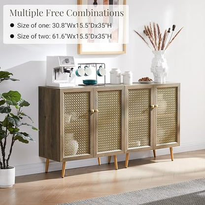 EDYO LIVING 31" Rustic Sideboard Buffet Cabinet with Metal Grid Decorated, Wood Accent Storage Credenza Cabinet, Console Table for Living Room, Hallway, Dining Room, Kitchen, Rustic Oak - WoodArtSupply