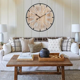 24 Inch Grand Farmhouse Wall Clock, Vintage-Inspired Wood & Metal Design with Large Etched Numbers, Silent Battery-Powered Timepiece for Offices, Kitchens, Bedrooms, and Living Rooms MICWIC