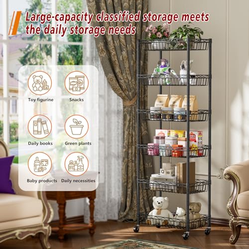 Golpart 6 Tier Basket Shelf Wire Shelving Unit Adjustable Storage Shelves Big Basket Rack for Garage Kitchen Office Pantry Corner 17.2" Dx12.2 Wx63 H Black Golpart