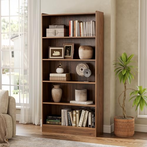 LITTLE TREE 72-Inch Tall Bookcase, 6-Tier Wooden Large Bookshelf, Wide Bookcase Bookshelves, Freestanding Modern Display Shelving Unit for Living Room, Bedroom, Office, Rustic Brown LITTLE TREE
