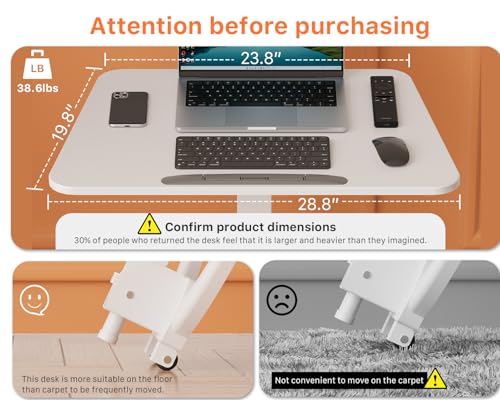 JOY worker Foldable Mobile Standing Desk, Height Adjustable Sit Stand Desk, 90° Tiltable Rolling Laptop Table, Portable Workstation with Wheels Non-Slip Mat for Home Office, Holds Up to 22lbs, White JOY worker