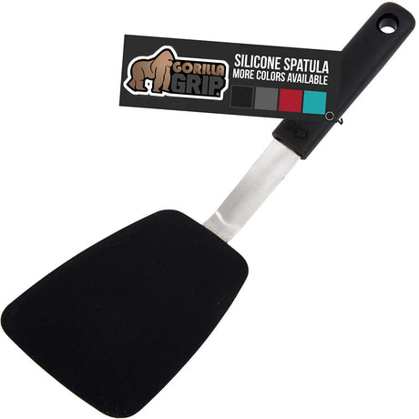 Gorilla Grip Nonstick Heat Resistant BPA-Free Silicone Spatula, Non Scratch Flexible Head for Pans, Slip Resistant Soft Rubber Handle, Stainless Steel Kitchen Spatulas for Cooking, 11.6 Inch, Black Gorilla Grip