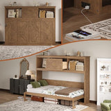 Merax Farmhouse Wood Murphy Bed with Charging Station, Modern Wall Bed with Top Cabinet & Drawer, No Box Spring Needed/Space Saving, Twin, Wood Color Merax