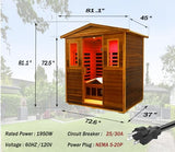 LTCCDSS Ultra-Low EMF Outdoor Sauna 3-Person, Full Spectrum Red Cedar Far Infrared Sauna for Home, Near&Mid-IR Light, EMF 0.1-1mG, Bluetooth & Chromotherapy (81.1 * 45 * 83.5 in) LTCCDSS