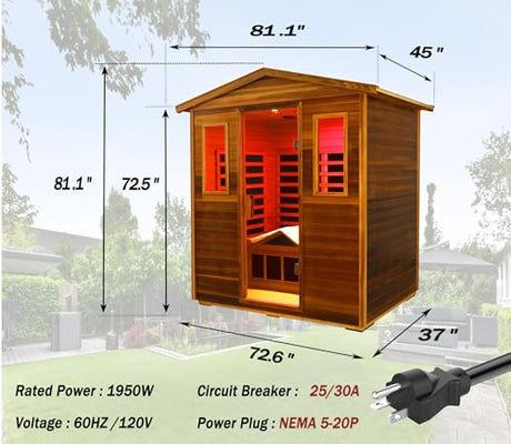 LTCCDSS Ultra-Low EMF Outdoor Sauna 3-Person, Full Spectrum Red Cedar Far Infrared Sauna for Home, Near&Mid-IR Light, EMF 0.1-1mG, Bluetooth & Chromotherapy (81.1 * 45 * 83.5 in) LTCCDSS
