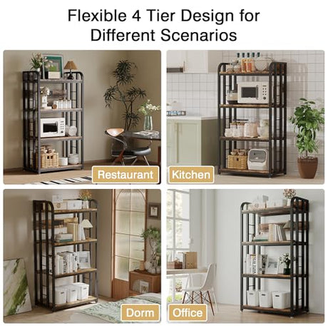 Alavoco 4-Tier Kitchen Baker's Rack with Power Outlet,Free Standing Microwave Oven Cart Stand,Heavy Duty Organizer Rack for Kitchen, Living Room, Dinning Room,Coffee Bar Alavoco