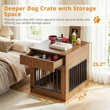 IRONCK Dog Crate Furniture, Wooden Dog Crate with Drawer and Flip-Top Storage, Indoor Dog House End Table for Small Breeds, for Living Room, Bedroom, Walnut IRONCK