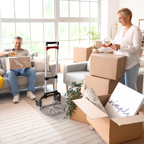 Magna Cart Personal 150 Pound Capacity Aluminum Folding Hand Truck with Telescopic Handle and Foldable Wheels for Industrial, Black and Red Magna Cart