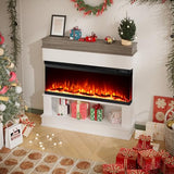 3-Sided View Electric Fireplace Insert - Freestanding Fireplace Minimalist Mantel - 12 Color Flame Effect - 1500/750 Watt Heater - Remote Control - Log & Crystals(40", White, Open Storage) Maxhonor