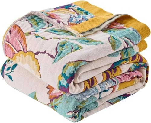 ERZVND Boho Throw Blanket Farmhouse Decor Throw Blanket Bohemian Blanket for Bed 100% Cotton Muslin Woven Couch Blanket All Seasons Quilt Bedroom (Beige, 50"x60") ERZVND