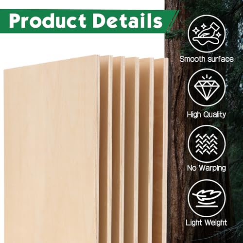 12 Pack Basswood Sheets 1/4x12x12 Inch, 6mm Basswood for Laser Cutting and Engraving, 1/4 Plywood Boards for Crafts,Wood Burning,Architectural Models, Painting. ESRICH