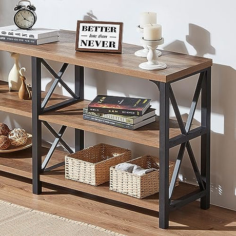 Rustic Oak 3-Tier Console Table with Storage Shelves – Versatile Entryway or Sofa Table by IBF IBF