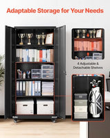 VEVOR Metal Storage Cabinet, 72.6 in Rolling Steel Garage Cabinet with 4 Adjustable Shelves, 2 Magnetic Doors & 2 Keys, 5 Tiers Lockable Tool Storage for Pantry, Warehouse, Basement, Office, Black VEVOR