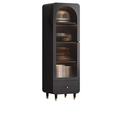 LITFAD Wood Bookcase Medieval Style Bookshelves with 1 Drawer, Glass Doors Display Cabinets, Closed Back Storage Cabinet for Home Office Study Room Library, Black 16" L x 16.5" W x 68" H