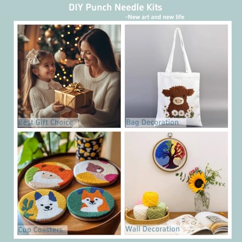 Punch Needle Kits Beagle Dog Embroidery Starter Set with Hoop Easy for Beginners DIY Stress Relief Handmade Craft Hobby and Home Decor 20x20cm-1