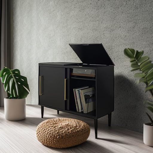 Crosley Furniture Everett Media Console and Record Player Stand with Storage for Vinyl Records, Matte Black Crosley Furniture