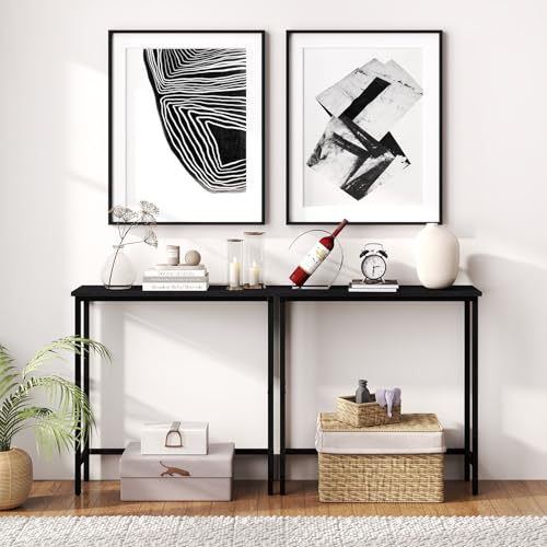 HollyHOME Narrow Console Table, 29.5" Slim Entryway Table, Sofa Stand, Hallway Shelf for Hallway, Bedroom, Living Room, Foyer, Black HollyHOME