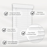 Lotus & Windoware Cordless, 2 Inch Faux Wood Blind, 28" Wide x 60" Long, Window Blinds, Blinds & Shades, Blinds for Indoor Windows, Embossed, Bright White LOTUS & WINDOWARE