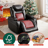 ANJ Electric Power Recliner Chair with Adjustable Powered Headrest, Faux Leather Home Theater Seating Overstuffed Reclining Furniture with USB Ports, Cup Holders, Hidden Arm Storage (Brown/Red)