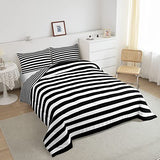 Striped Comforter Set Black and White Stripe Bedding Set Full Kids Boys Girls Women Men Farmhouse Ticking Stripes Duvet Set Horizontal Stripes Adults Abstract Gothic Home Decor Soft Reversible Erosebridal