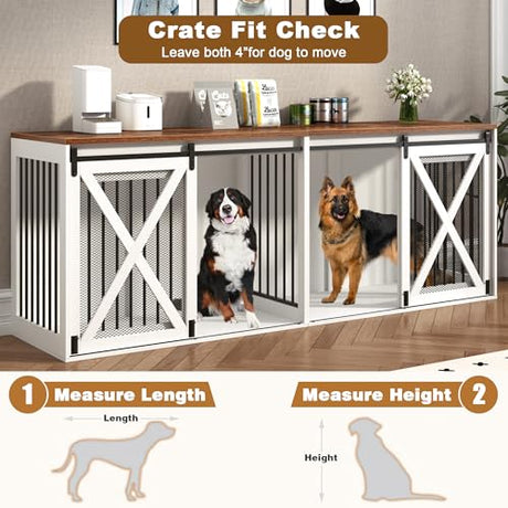 Nordee Axio 94.5" XXXL Dog Crate Furniture for 2 Large Dogs, Heavy Duty Double Dog Cage Extra Large Breed, 35.4" Tall Thick Wooden Dog Kennel TV Stand with Divider, White Nordee Axio