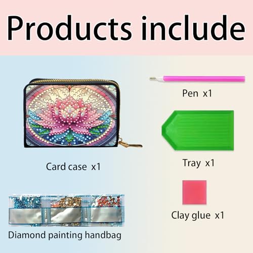 Credit Card Holder, DIY Diamond Art Painting Zipper Credit Cards Wallet for Women Accordion Card Cases Holder KeyChain Wallet-Pink Flower WoodArtSupply