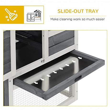 PawHut 48" Wooden Rabbit Hutch Bunny Cage with Waterproof Asphalt Roof, Fun Outdoor Run, Removable Tray and Ramp, Grey PawHut