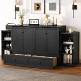 DNChuan Full Size Murphy Cabinet Bed with Spacious Storage Drawer, Foldable Murphy Cabinet Bed Frame with Storage Shelves, Space Saving, No Noise, Kids, Boys, Adults, Dark Gray DNChuan