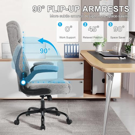 BRTHORY High Back Executive Office Chair with Adjustable Headrest,Fabric Desk Chairs with Flip-up Armrest,Big and Tall Office Chair,Ergonomic Computer Desk Chair with Rocking Function,110° Tilt Rock BRTHORY