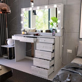Boahaus Isolde Large Greige Makeup Vanity Desk with Lights, 7 Drawers, USB and Power Outlet, Large Top, Vanity Mirror with Lights Built-in, Farmhouse, Crystal Knobs, 58.2'' H x 47.2'' W x 17.7'' D Boahaus