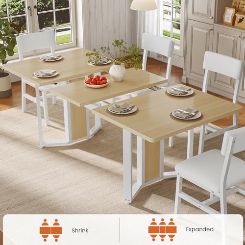 Itaar 5-Piece Dining Table Set for 4-6 People, 63" Extendable Kitchen Table and 4 Cushion Chairs, Dining Room Table with MDF Board & Metal Frame for Small Space, Easy Clean, Natural Itaar