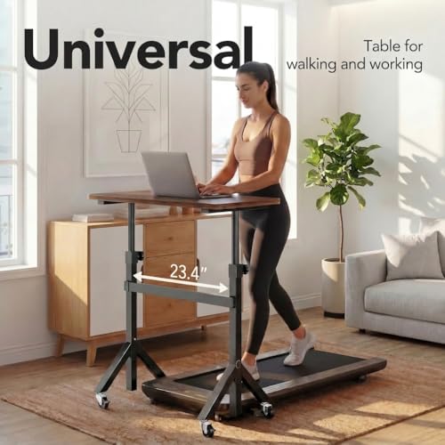 HUANUO 32'' Small Standing Desk with Wheels,28.7"-46.1" Heigh Adjustable Portable Rolling Desks,Mobile Stand Up Desk for Walking Pad and Treadmill,Sit to Stand Computer Workstation for Bedroom,Walnut HUANUO