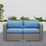Wisteria Lane 2 Piece Patio Furniture Set of 2 Seats,Outdoor Wicker Patio Loveseat Sofa with Cushion, Outdoor Sectional Corner Sofa for Garden Backyard, Blue Wisteria Lane