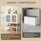 Shoe Storage Cabinet with Visible Mesh Doors for Entryway, Small Shoe Organizer Holds 12-16 Pairs of Shoes up to 11.8"L, Freestanding Wooden Shoe Rack with Front Door for Hallway, Living Room (White) Lyuwanxian
