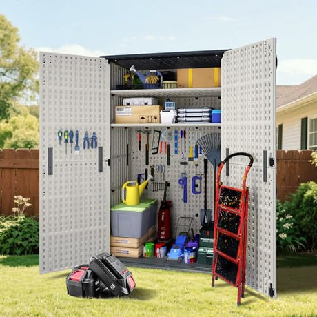 Greesum Outdoor Storage Shed Without Divider, 45 cu.ft Outdoor Waterproof Storage Cabinet for Garden Tools, Pool Storage, Garbage Cans, Beige Greesum