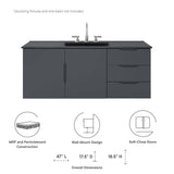 Modway Vitality 48" Double or Single Sink Compatible (Not Included) Bathroom Vanity Cabinet, 48 Inch,Grey Modway
