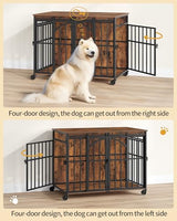 Hzuaneri 37.4" Dog Crate Furniture with Wheels, Wooden Pet Cage Indoor with Barn Door, L Dog Kennel Heavy Duty, Decorative Pet Crate for Small/Medium Dogs, End Table TV Stand, Rustic Brown DFC86201B Hzuaneri