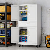 Ckzbx Metal Garage Storage Cabinets with Locking Doors and Adjustable Shelves, Tool Cabinets on Wheels, 75" H Heavy Duty Storage Organizers with Drawer for Garage Warehouse (White) Ckzbx