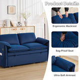 Hatppto 63" Velvet Pull Out Sofa Bed, 3-in-1 Convertible Futon Loveseat Queen Sleeper Sofa Couch Bed with Adjustable Backrest, USB Ports & Side Pockets, Modern Sofas for Living Room, Apartment, Blue Hatppto