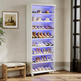 LITTLE TREE 69-Inch Tall Shoe Cabinet with LED Light Strip & Adjustable Shelves, White Wooden 8-Tier Shoes Display Cabinet for 26 Pairs, Freestanding Modern Shoe Cabinet for Entryway LITTLE TREE