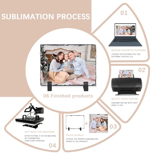 ORJ 4 PCS Sublimation Slate Blanks Custom Stone Slate Picture Frame Heat Transfer Rock Photo Plaque 7.8x11.8 in with Display Stand Decoration for Desktop Souvenir DIY Personalized Gift -Rectangle ORJ