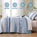 WONGS BEDDING Boho Quilt Set King Size, Blue Bohemian 3 Pieces Quilt Sets, Lightweight Bedspread Coverlet Bedding Set for All Season (104"x90") WONGS BEDDING