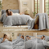 Bedsure Gentlesoft™ 2-in-1 Queen Comforter Set and Detachable Fluffy Blanket, Grey Bedding Set for All Season Use, SnapTech Design for Space Saving (Includes 2 Pillow Shams, 2 Pillowcases) Bedsure
