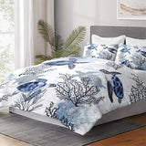 WeCozy Twin Size Comforter Set with Pillowcase, Animal Blue Turtle Sea Coral Soft 2 Pcs Bedding for Kids and Adults Bedroom Bed Decor WeCozy