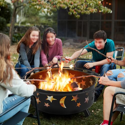 Yaheetech Fire Pit 30in Fire Pits for Outside Wood Burning Outdoor Fireplace with Spark Screen, Poker for Bonfire Patio Backyard Garden Picnic - WoodArtSupply