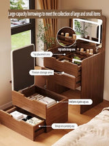 Videvik 3 in 1 Vanity Desk with Plip Top Mirror and Lights, 18.9" Small Make Up Vanity Set with Visible Glass Desktop,Compact Makeup Vanity with 3 Drawers,Dressing Table for Bedroom,Walnut Videvik