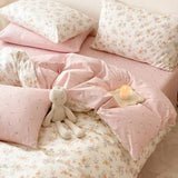 Erwinmu Floral Duvet Cover Set Queen Size,Pink White Floral Pattern Reversible Bedding Set for Girls Kids,Garden Style Microfiber Comforter Cover with Zipper Closure and 2 Pillowcases Erwinmu